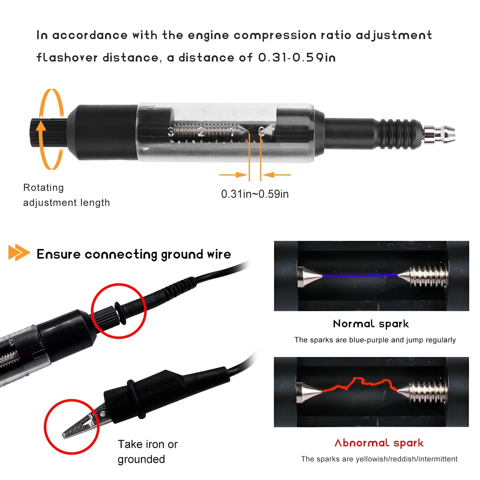 MTRPS Car Spark Plug Tester Tool, Adjustable Ignition Coil Black