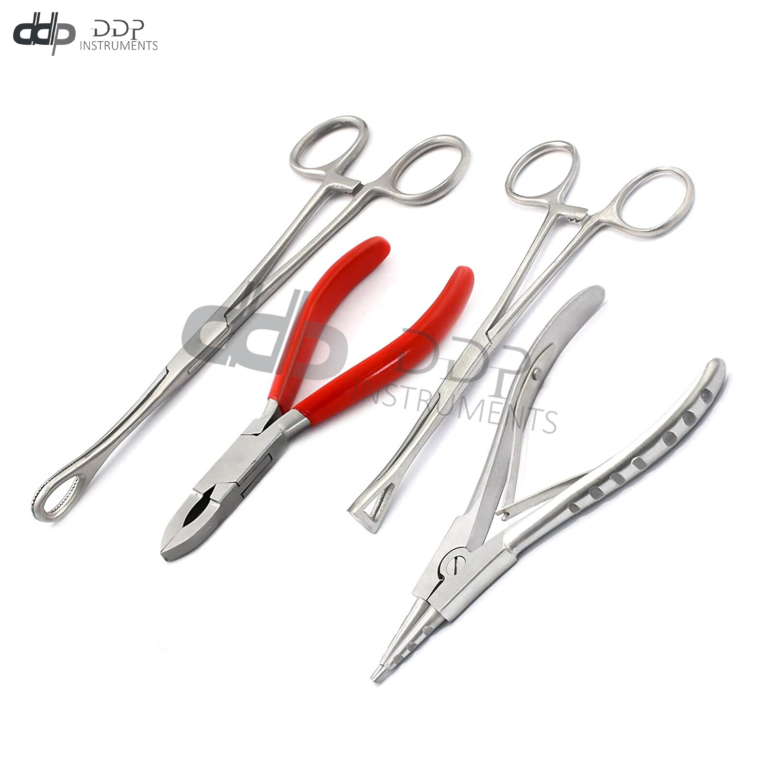 Set of Body Piercing Tools - Bead Ball Capture Ring Pliers Opener Closer Red Dep