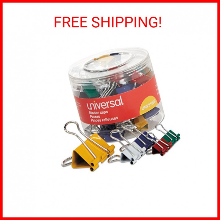 Universal 31026 Assorted Binder Clips, Mini/Small/Medium, Assorted Colors, 30/Pa