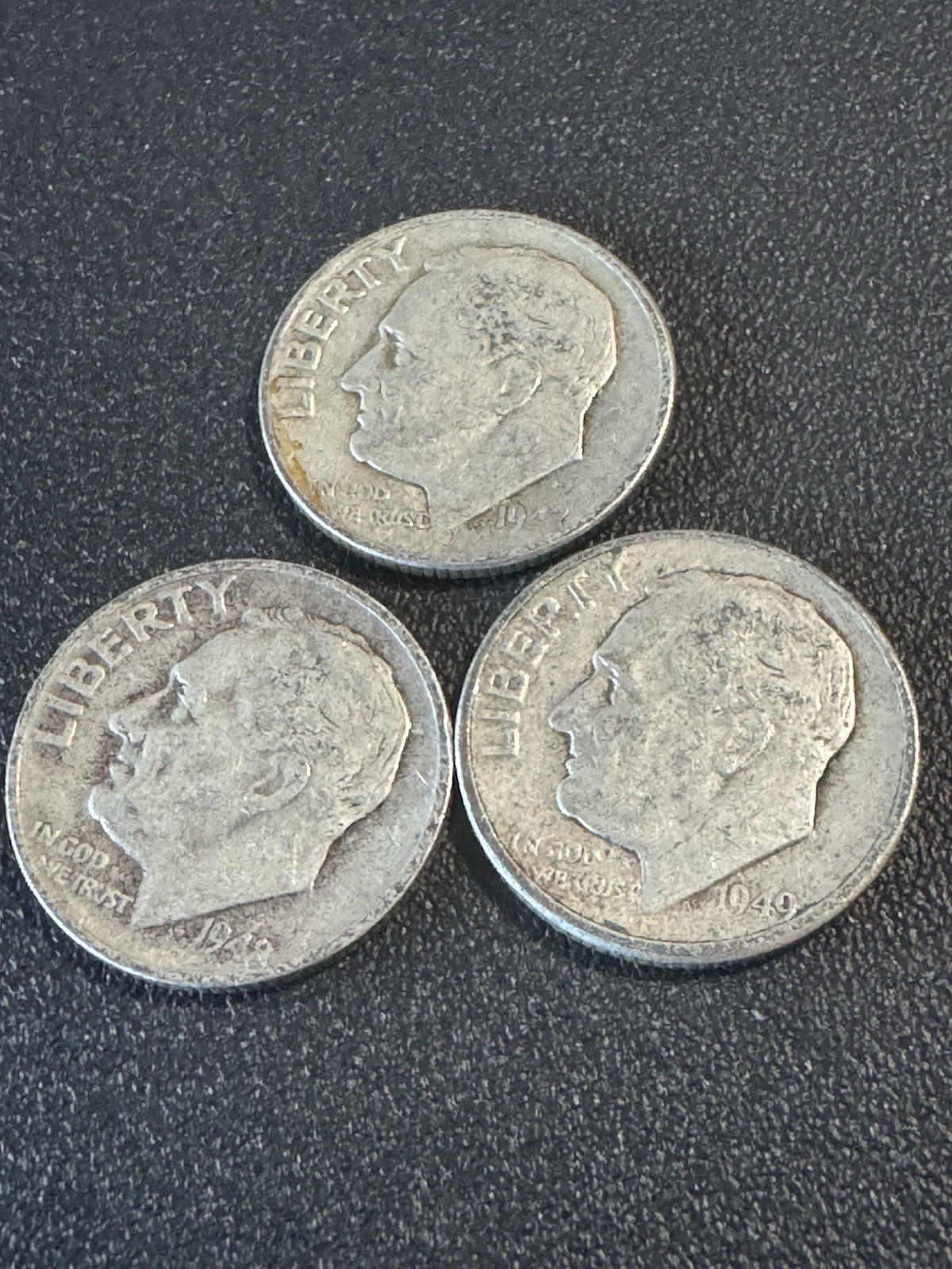 Lot Of 3- 1947-1949  Roosevelt Dimes 90% Silver- 0.0723 Troy Ounces Of Silver Ea