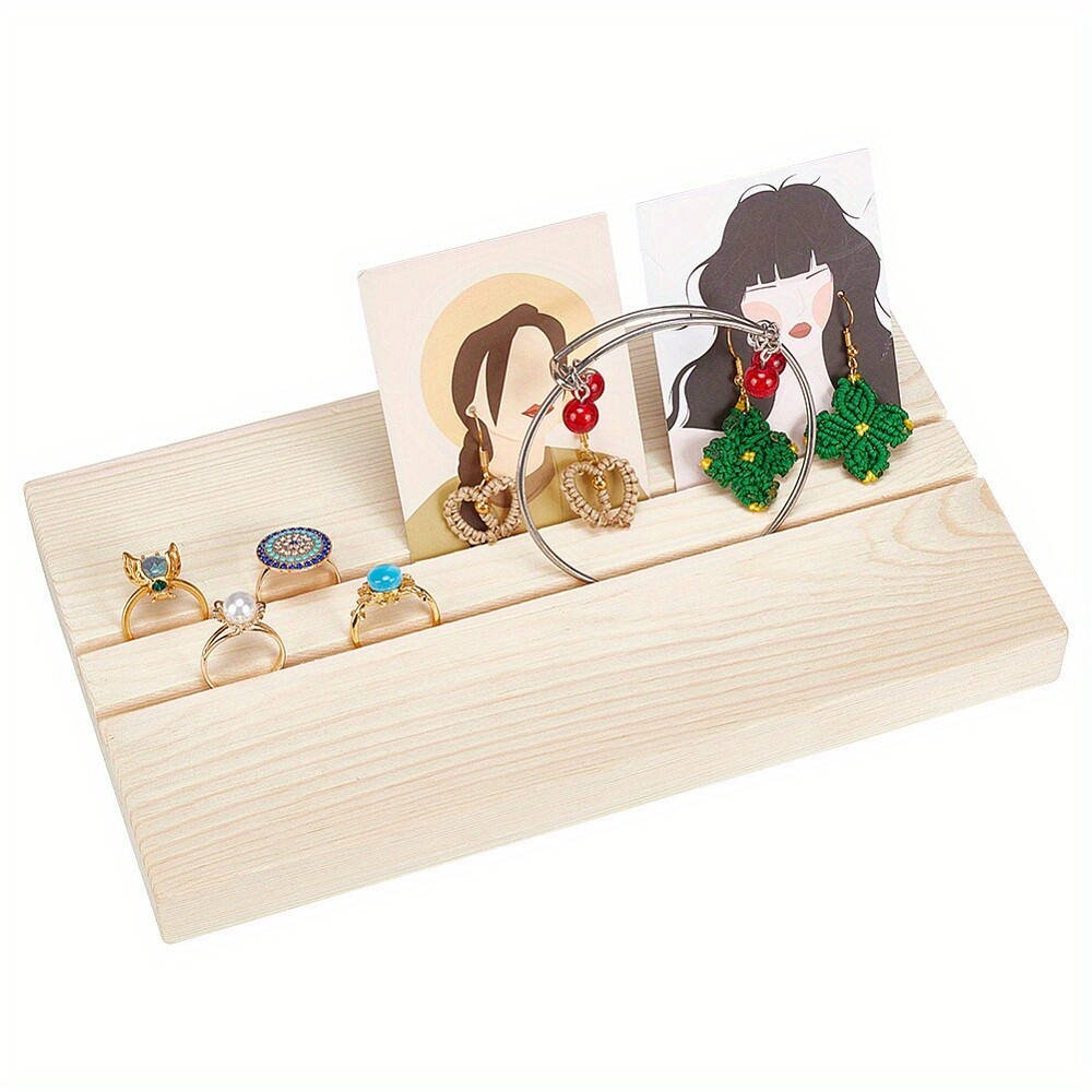 1Set Earring Card Display Stand 2-Slot Wooden Earring Card Holder Rectangle