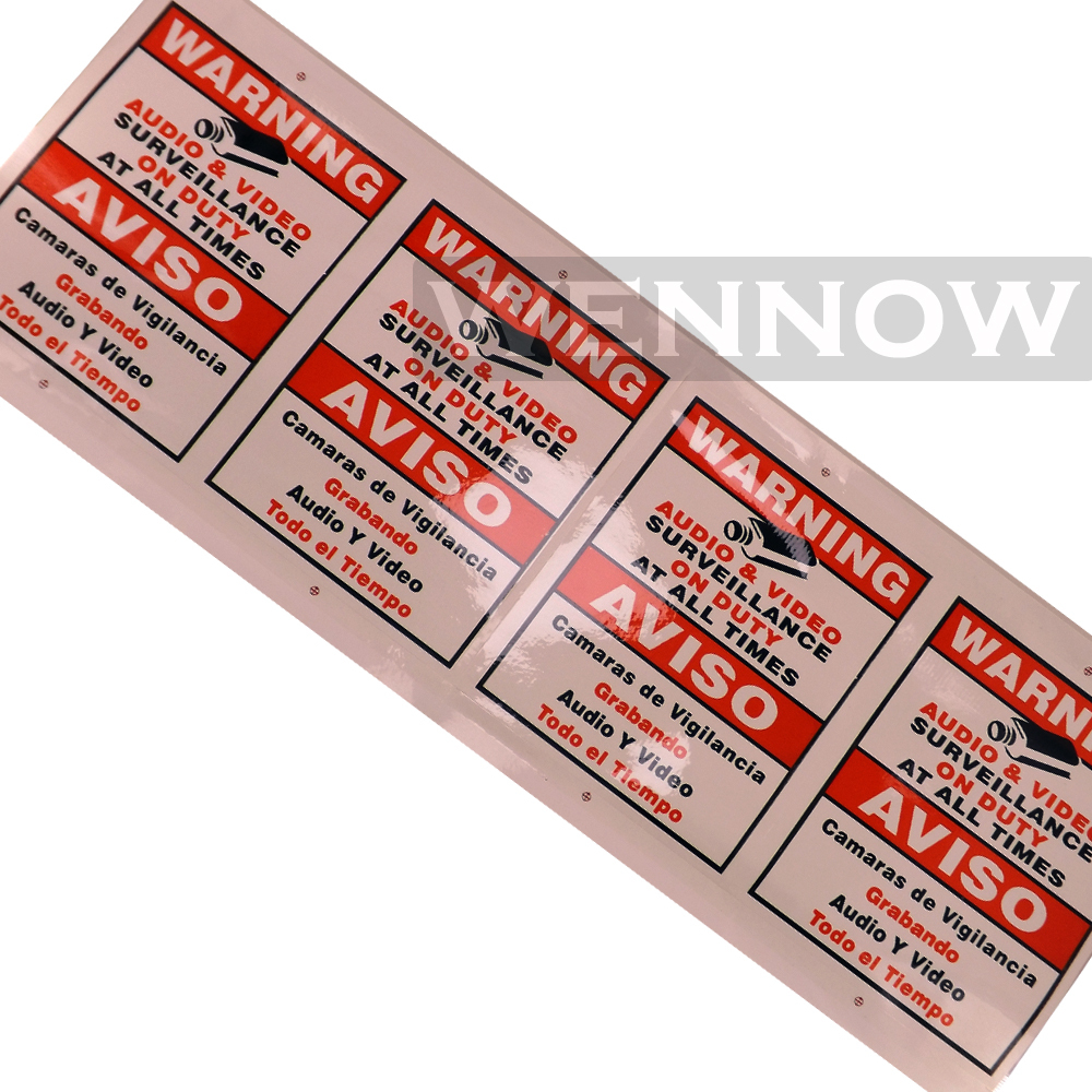 4 Pcs Engish Spanish CCTV Warning Security Audio Video Surveillance Sign