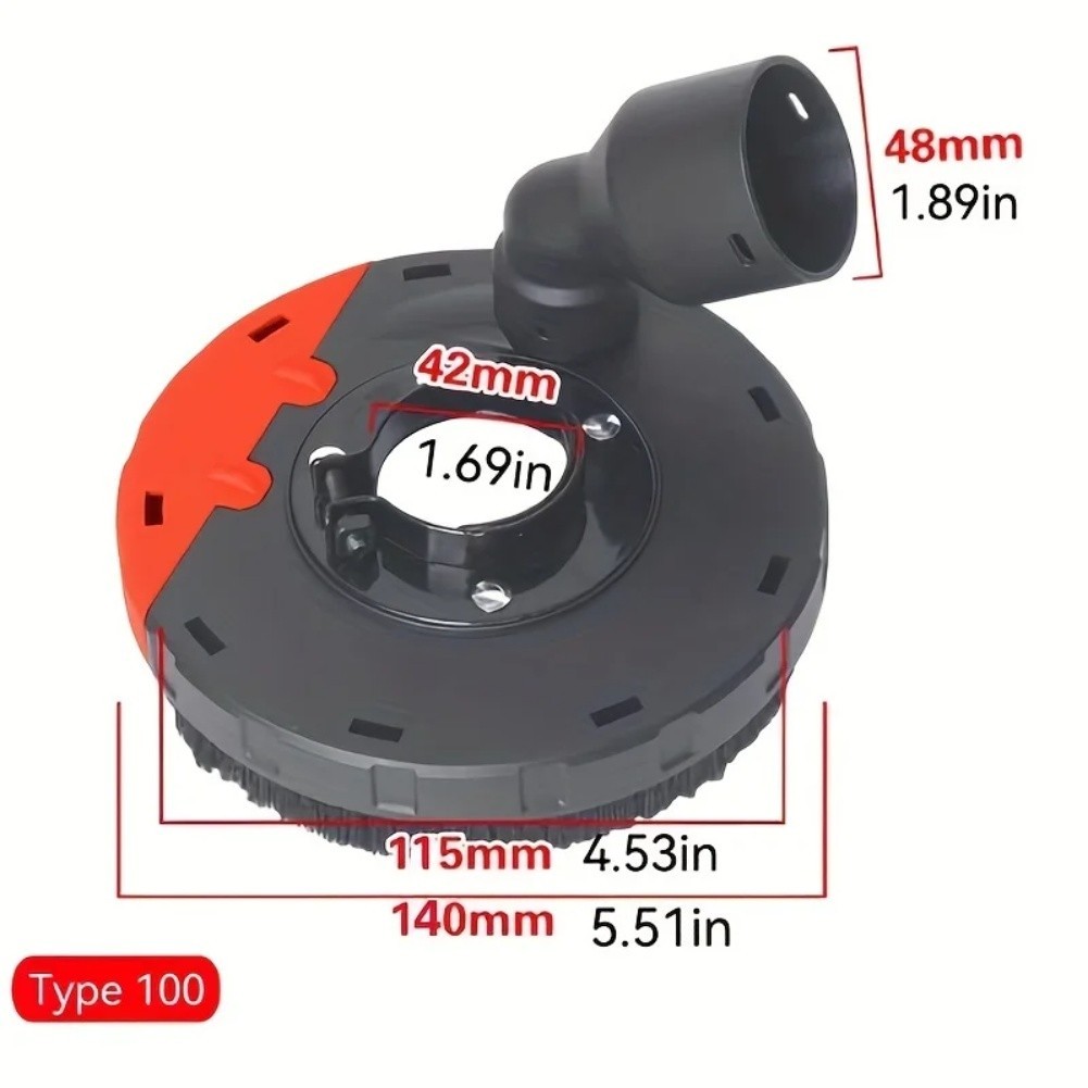 Dust Collection Cover for Type 100 Angle Grinder with Brush Ring and 48mm Port