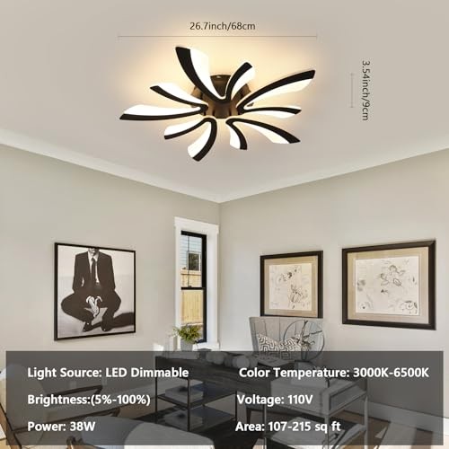 Modern Ceiling Light, 26.7'' Dimmable Black Acrylic V-Shaped BLACK-Dimmable