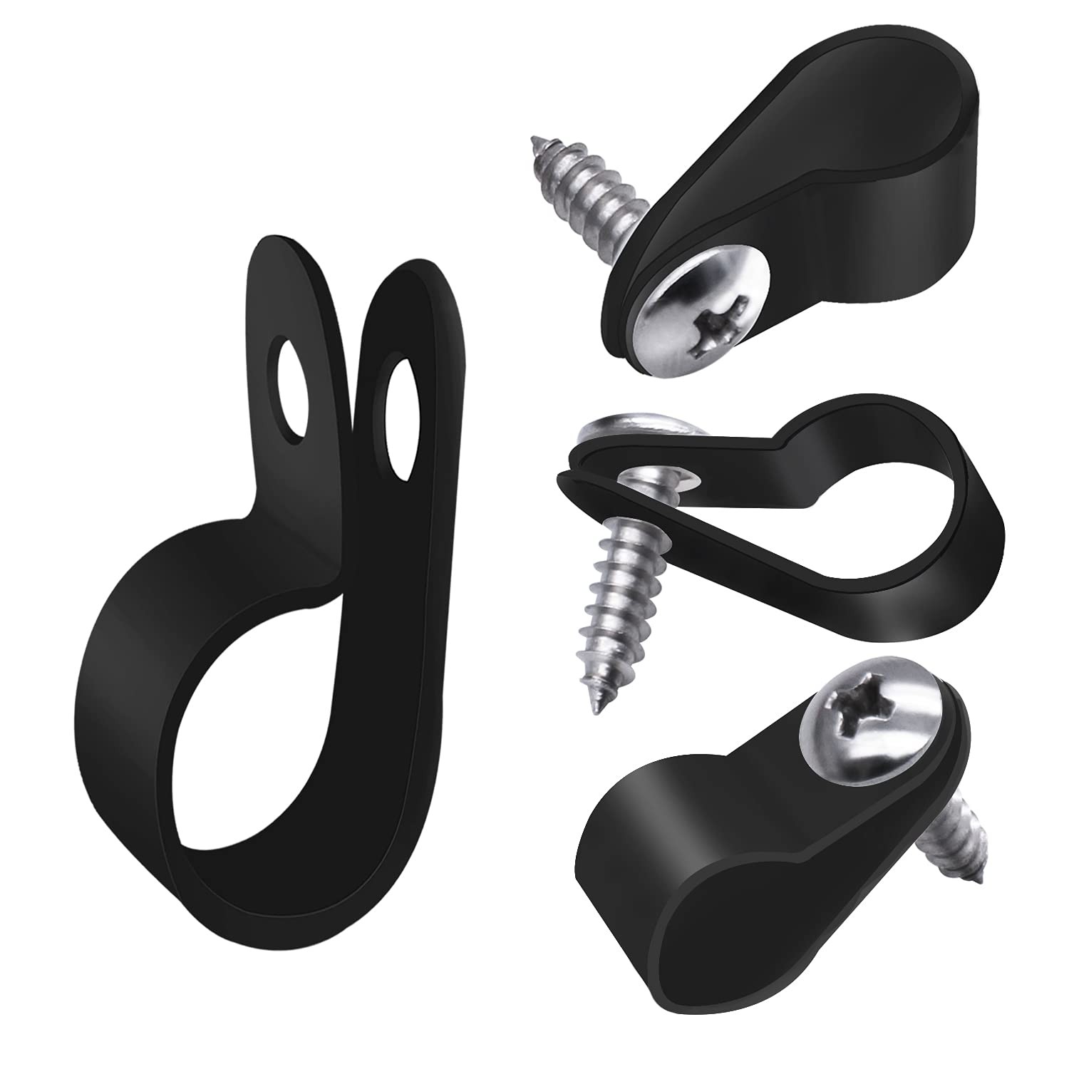 100PCS 1/4 in LED Rope Light P-Style Mounting Clips with Screws - Cable Clamps