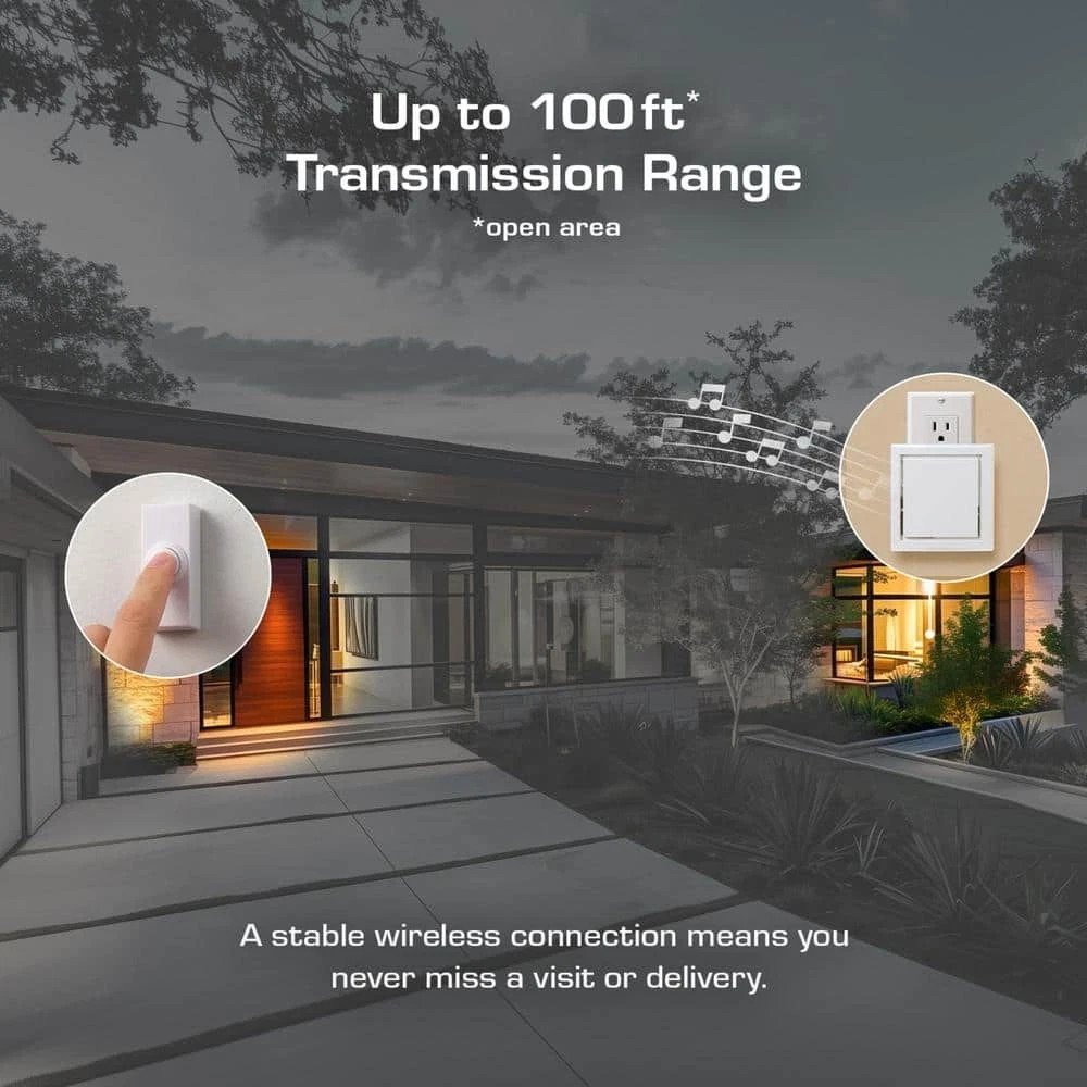 DEFIANT Wireless Plug-in Doorbell Kit with 1 Push Button White