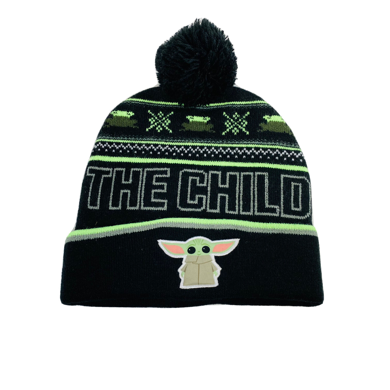 Star Wars Beanie Size Youth The Child Baby Yoda Cuff Knit Pom Black & Green
