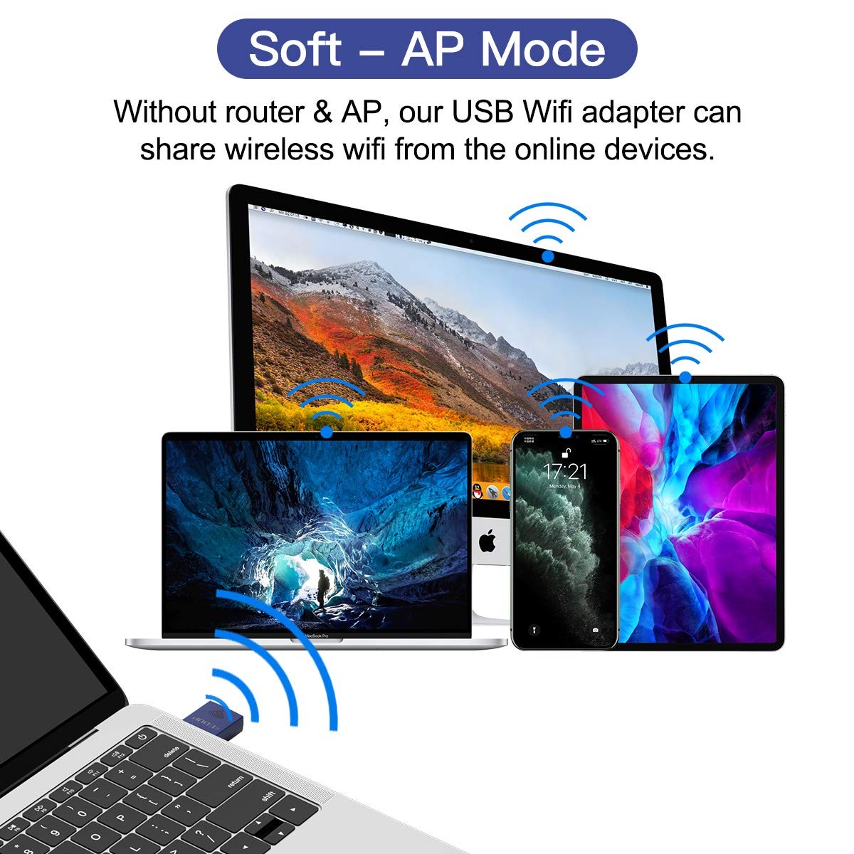 EDUP® USB Bluetooth WiFi Adapter for PC, 4.0 150M, Blue
