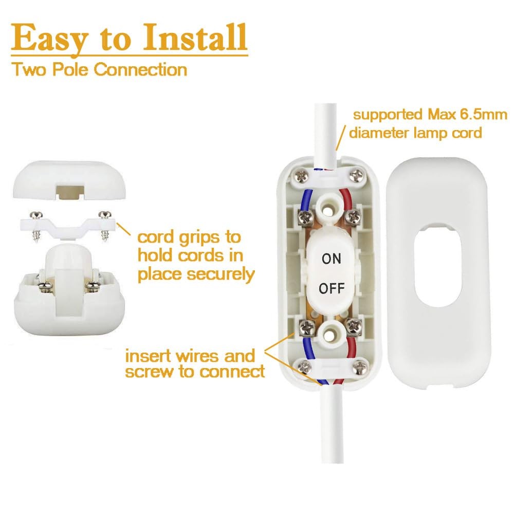 2PCS Inline Cord Switch, On/Off Lamp Control Appliance Switch Rocker AC120V 1...