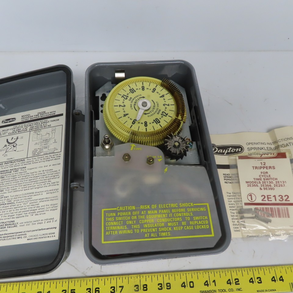 Dayton 2A206 Program Timer Switch Relay W/14 Day Skipper Mechanism 240V 25A 2HP