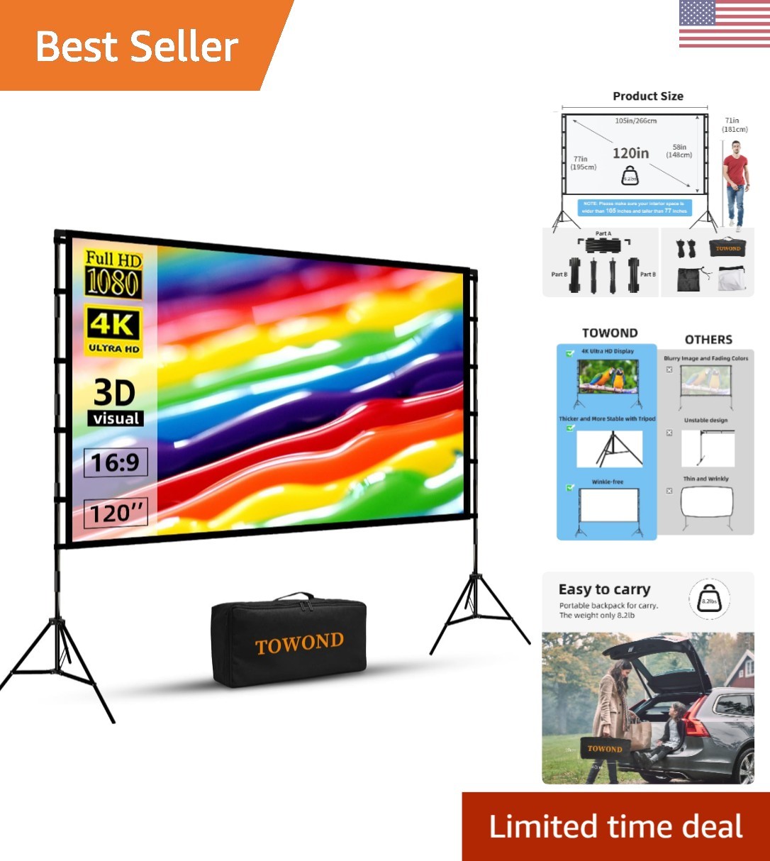 Anti-Crease 120 inch Projector Screen with Tripod Stand - Ideal for All Events