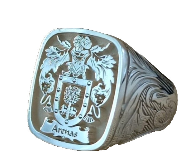 Men’s Sterling Silver Coat of Arms Signet Ring Family Crest Engraved Heraldic Je