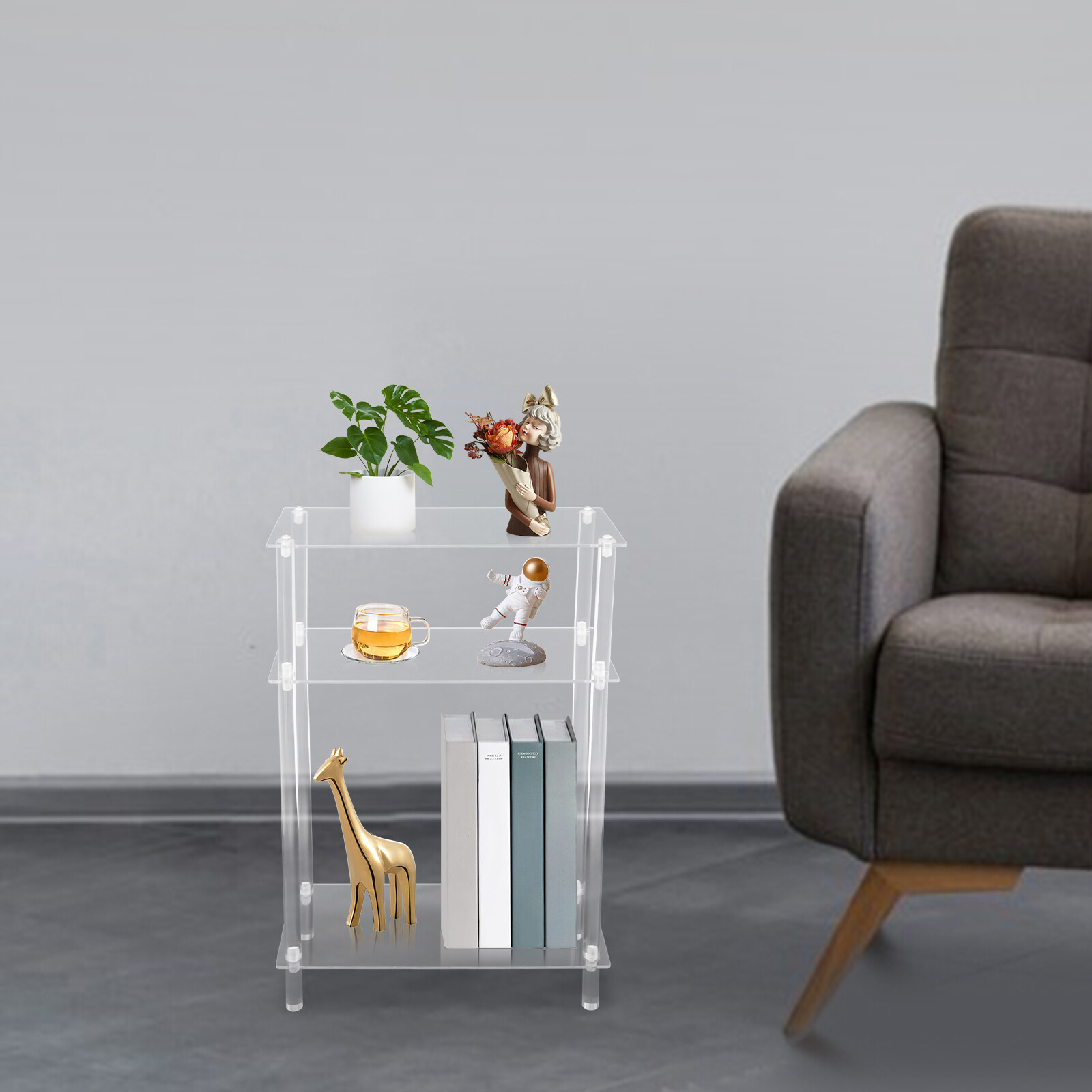 3-Tier Acrylic Narrow Side Table??Small Nightstand/Bedside Table for Living Room