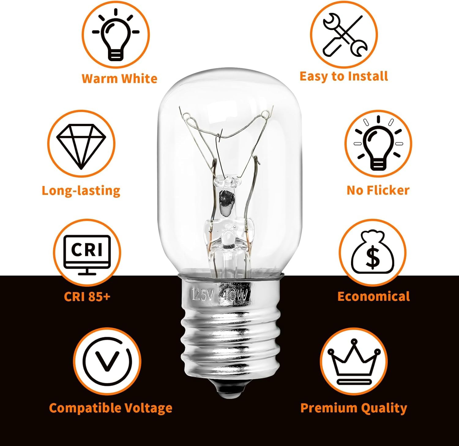 Microwave Light Bulb - Fits GE, Whirlpool & More - 125V 40W, E17 Base, 2 Pack