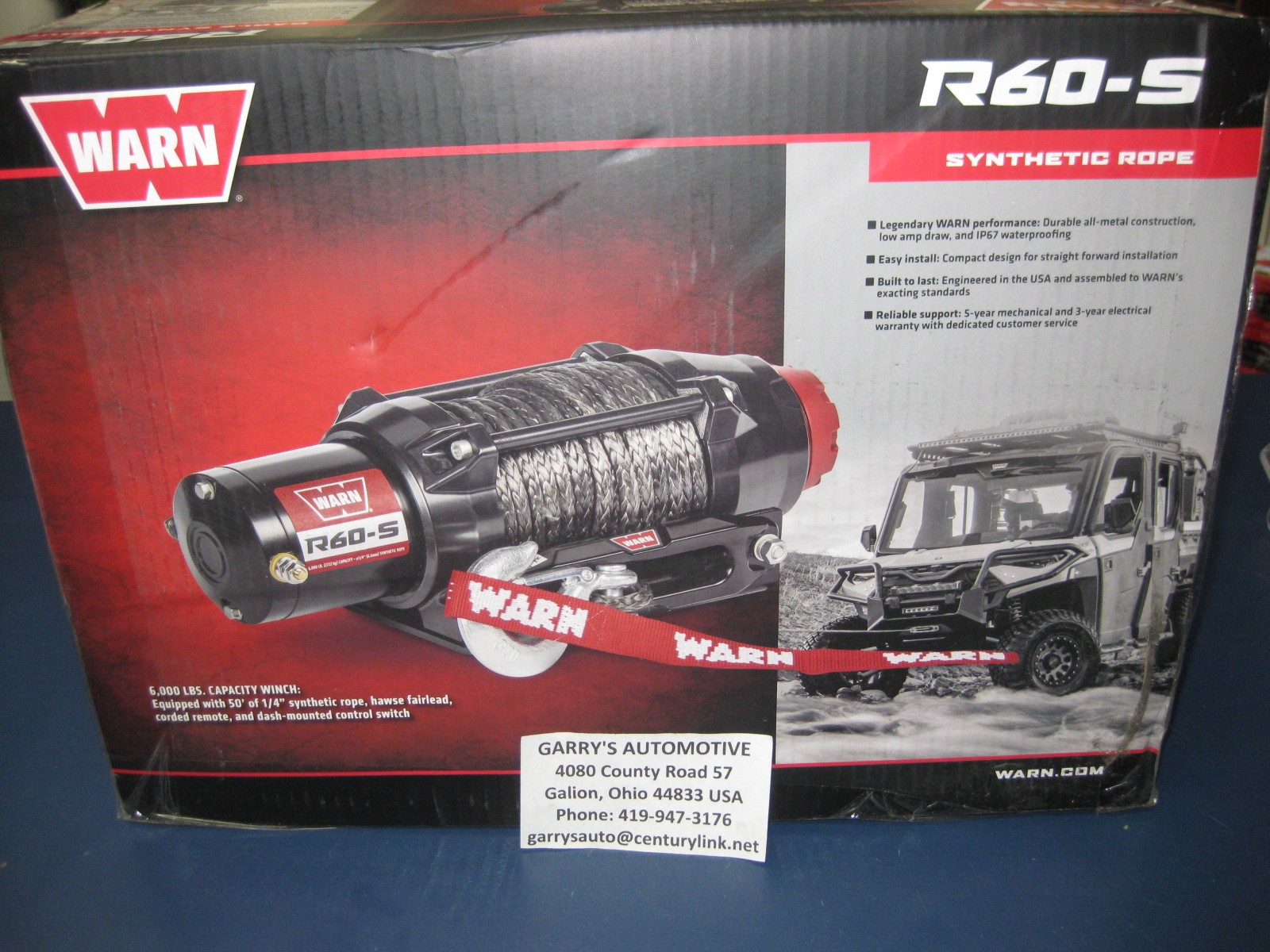 Warn 110060 R60-S ATV UTV Quad Winch 6000 Lb 50' 1/4 Synthetic Rope Fairlead