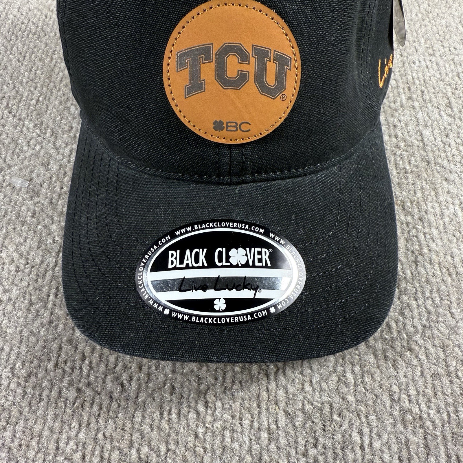 TCU Black Clover Golf Hat Cap Black adjustable New Live Lucky Dad Hat Strap