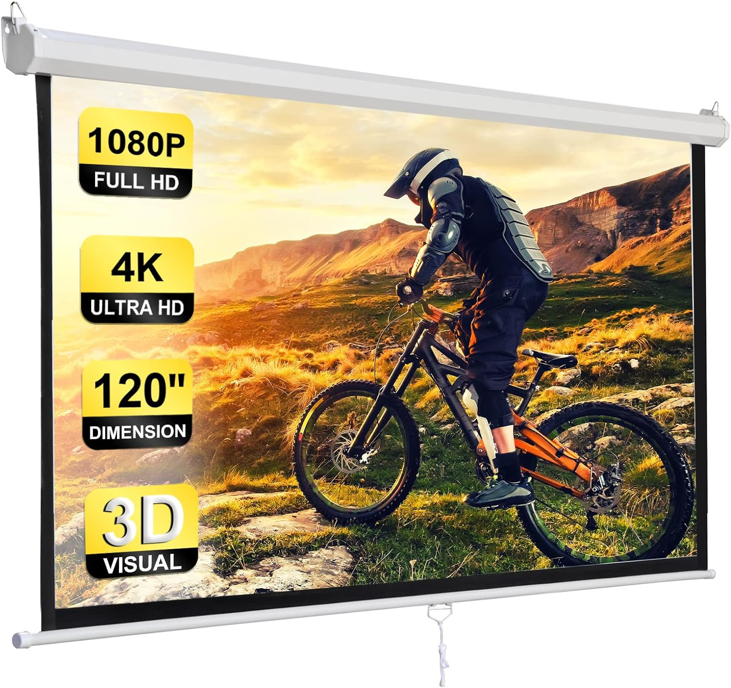 120" HD Wall Mounted Manual Home Theater Projector Screen 1:1 Format White
