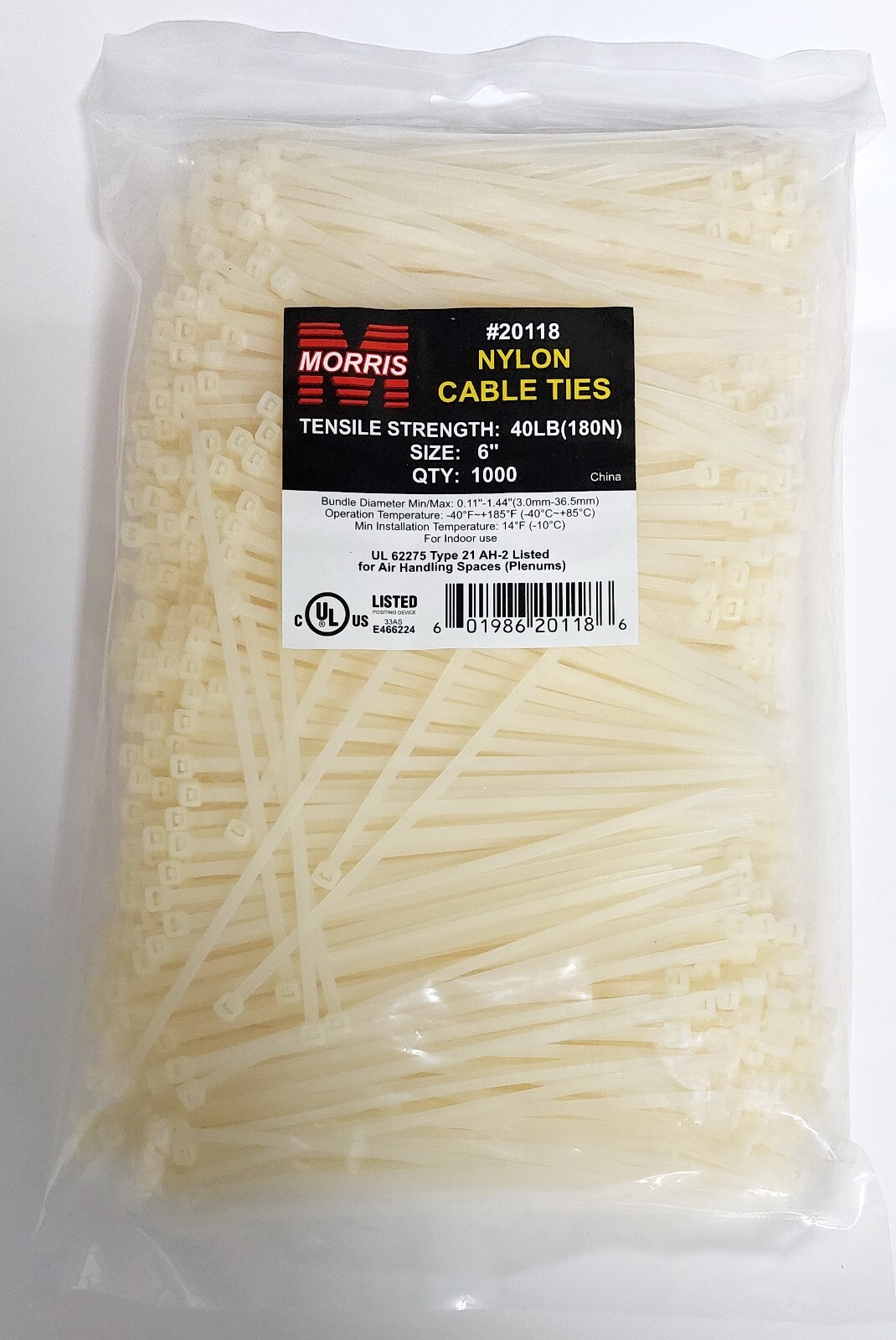 MORRIS Cable Tie 6 inches 40 lbs, 1000 pcs/pack, Pale Yellow