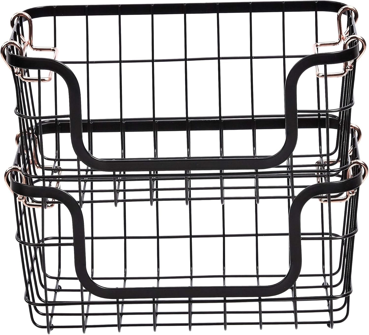 Stackable Metal Wire Rectangular Storage Basket Set Kitchen/Bathroom 2 Count