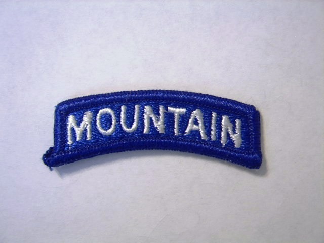 MOUNTAIN TAB PATCH FULL COLOR WHITE ON BLUE NOS