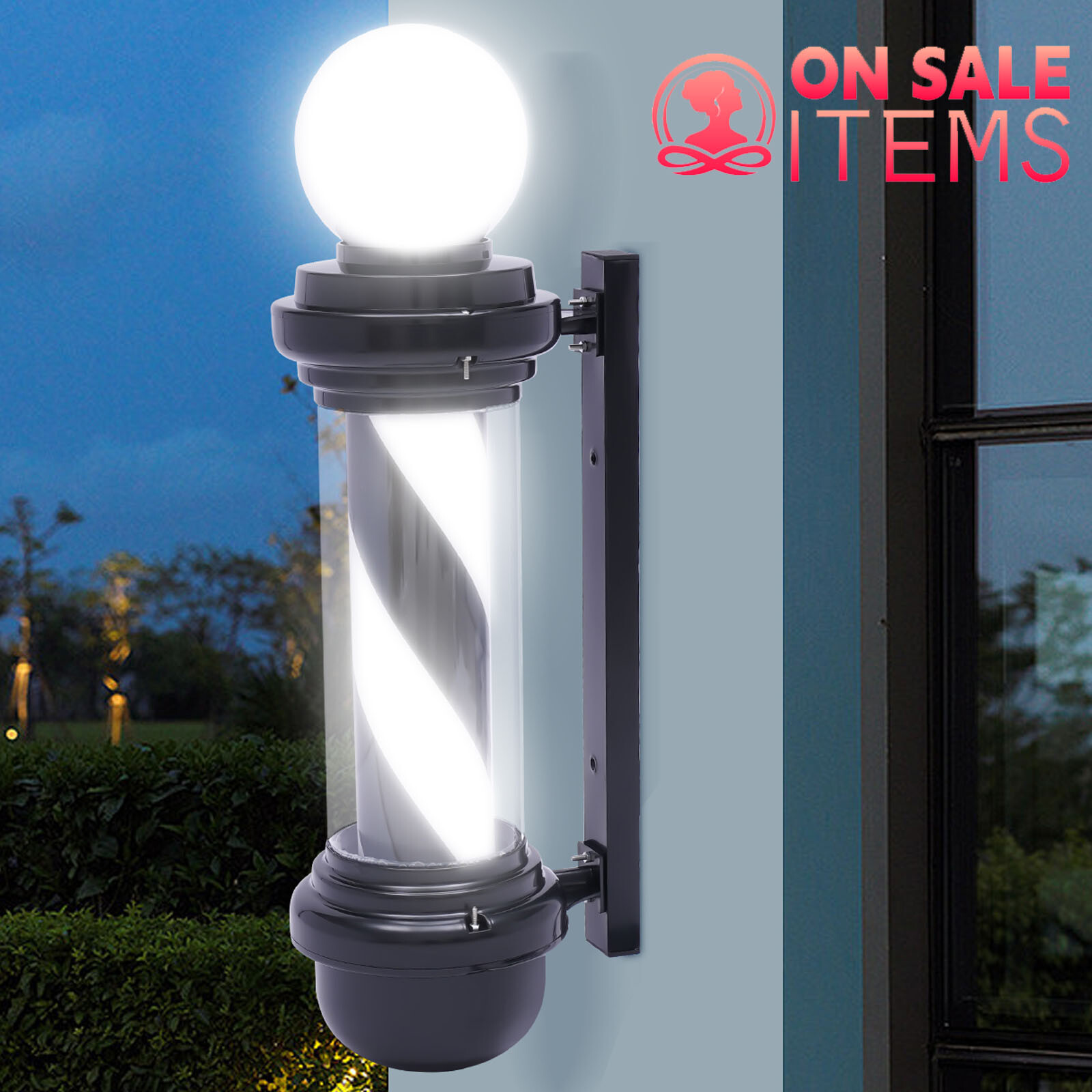 Barber Pole Rotating Light LED Barber Shop Stripes Wall Lamp Hair Salon Sign NEW