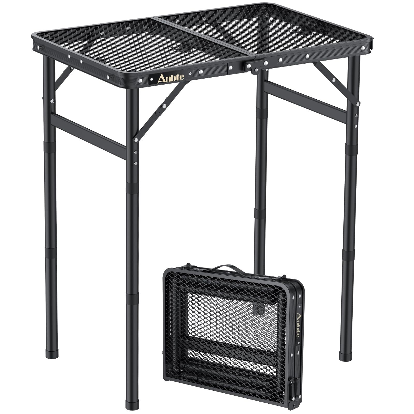 Folding Grill Table, Aluminum Camping Table Adjustable Height Max 27.5" Picnic