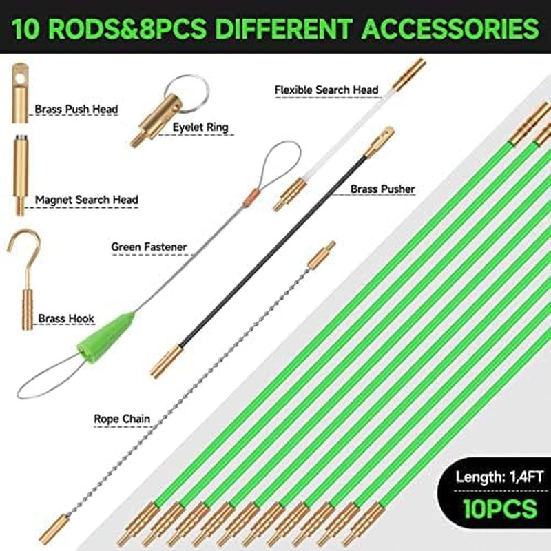 14FT Fiberglass Running Electrical Wire Glow Rods Wire Pulling with 8 Different