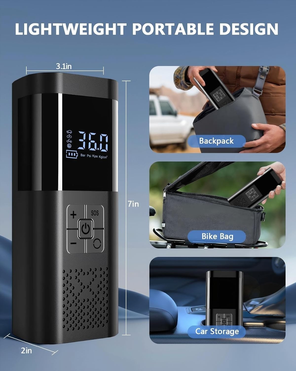 150PSI Tire Inflator Portable Air Compressor Intelligent Cordless Car Air Pump