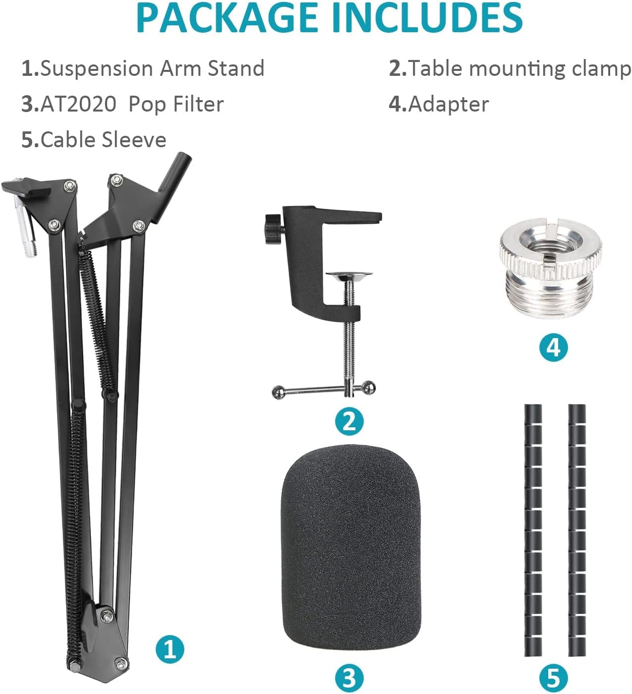 AT2020 Mic Boom Arm Stand with Pop Filter and Cable Sleeve