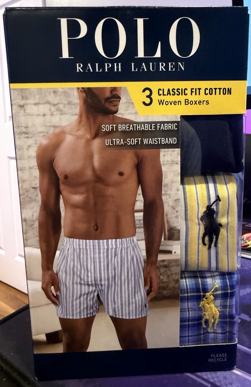 Men’s Polo Ralph Lauren Classic Fit Woven Boxers 3 Pack 100% Cotton Size Large