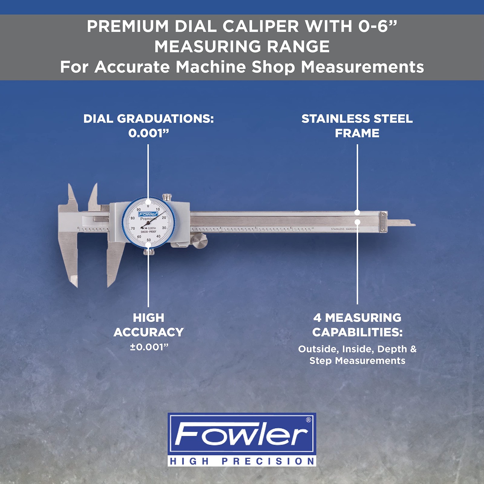 52-008-706-0, Premium Dial Caliper With 0-6" Measuring Range (White)