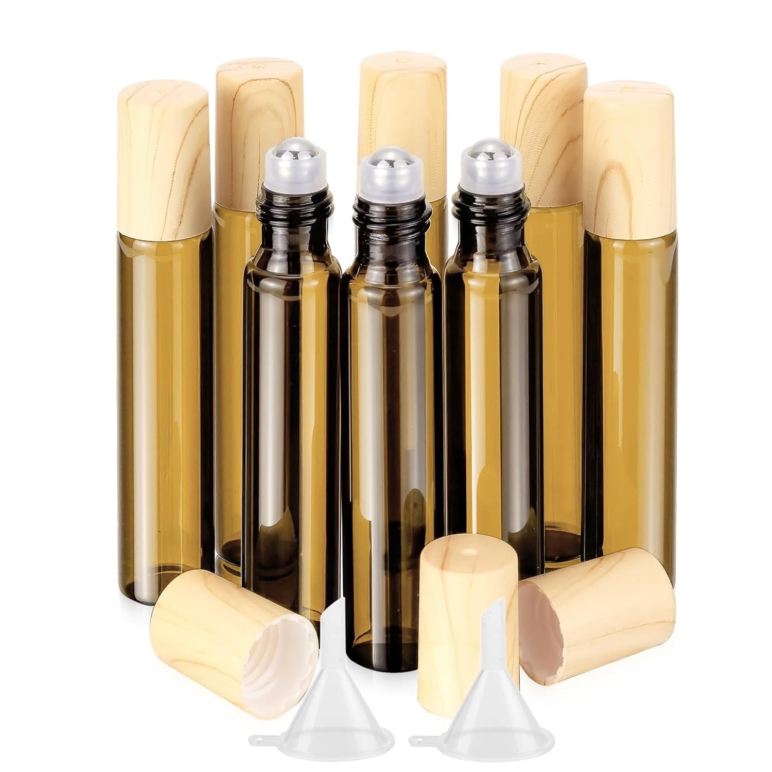 10mL(1/3 Oz) Amber Glass Roll On Bottles, 8 Pack Leak Proof Refillable Roller Bo