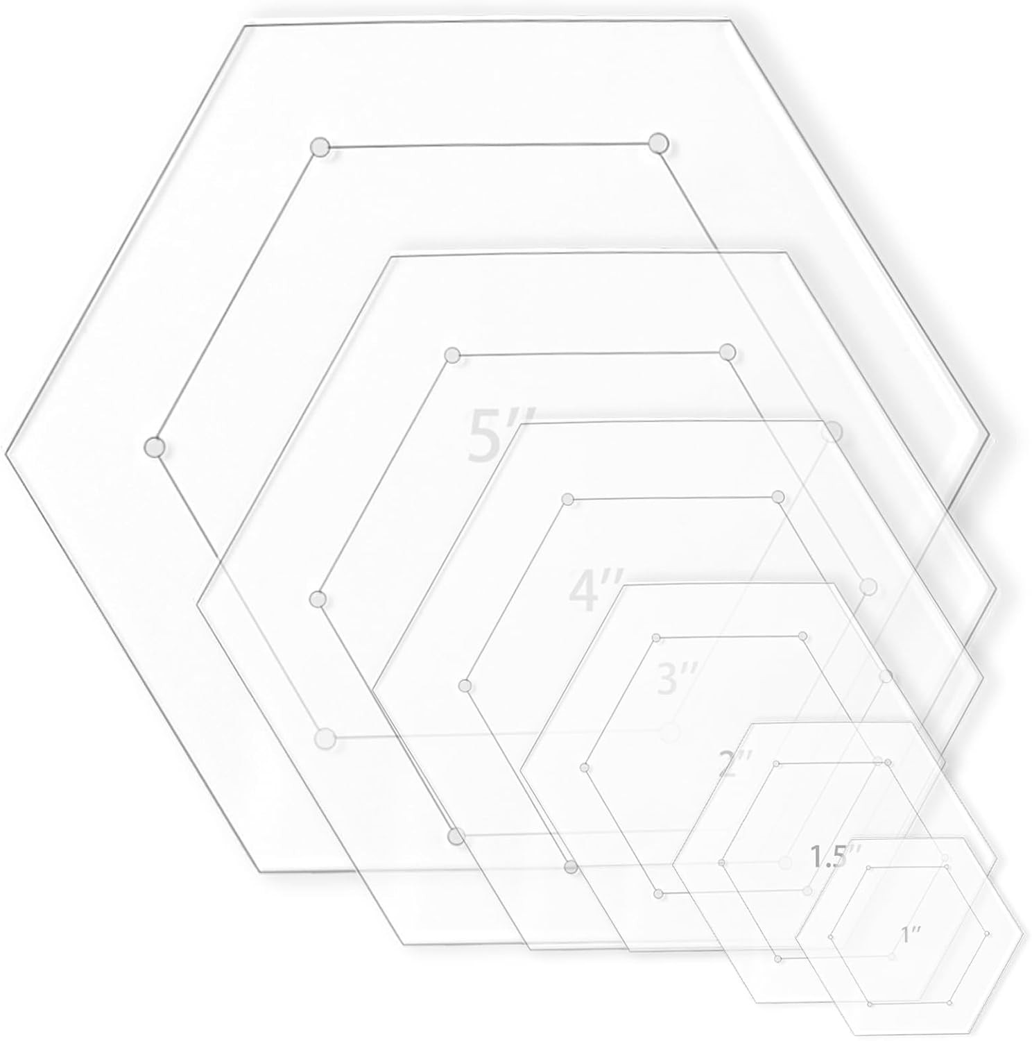 6 Pieces Hexagon Quilting Template with 1/4 Inch Seam Allowance, Hexagon Acrylic