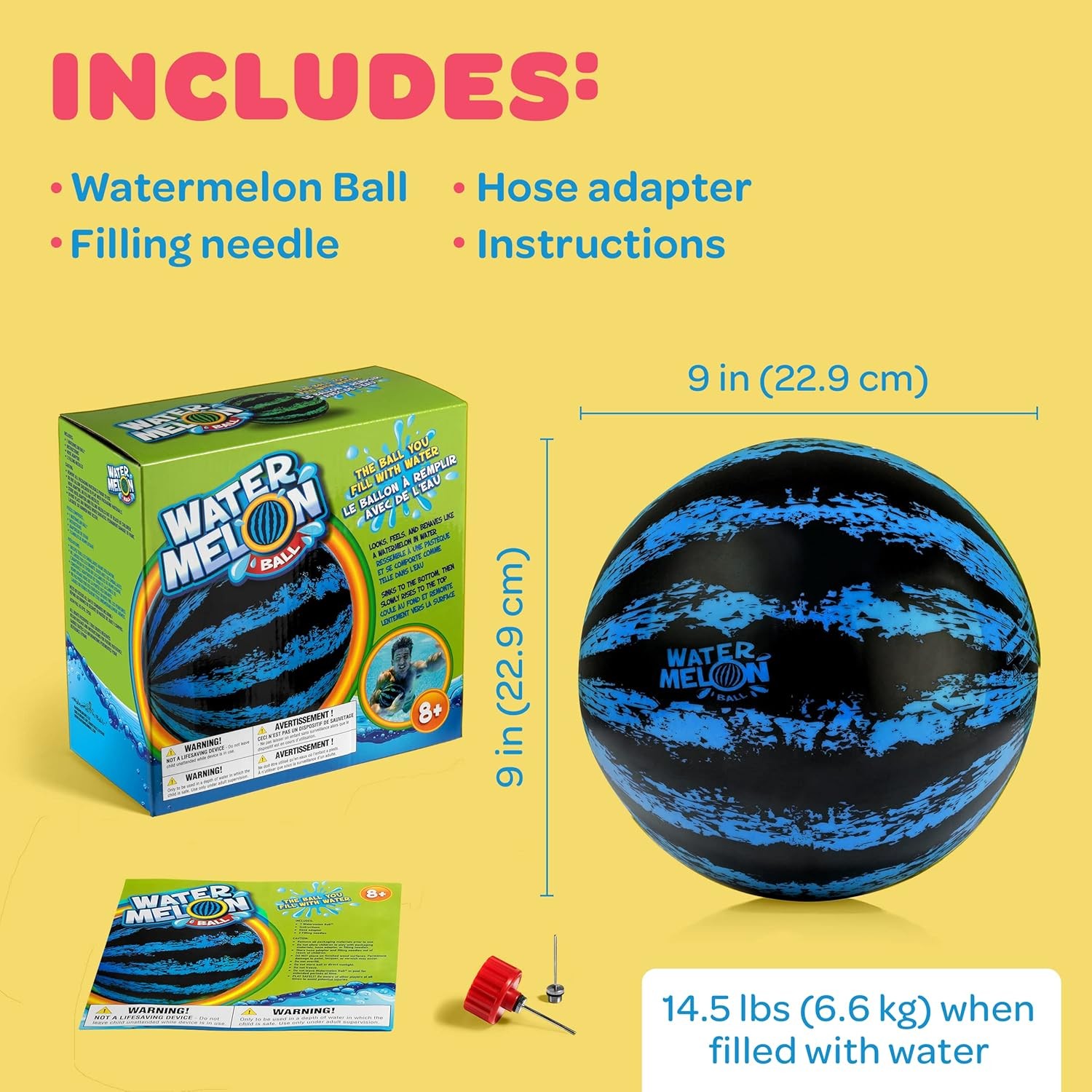 9 Inch Blue Water Filled Watermelon Pool Ball