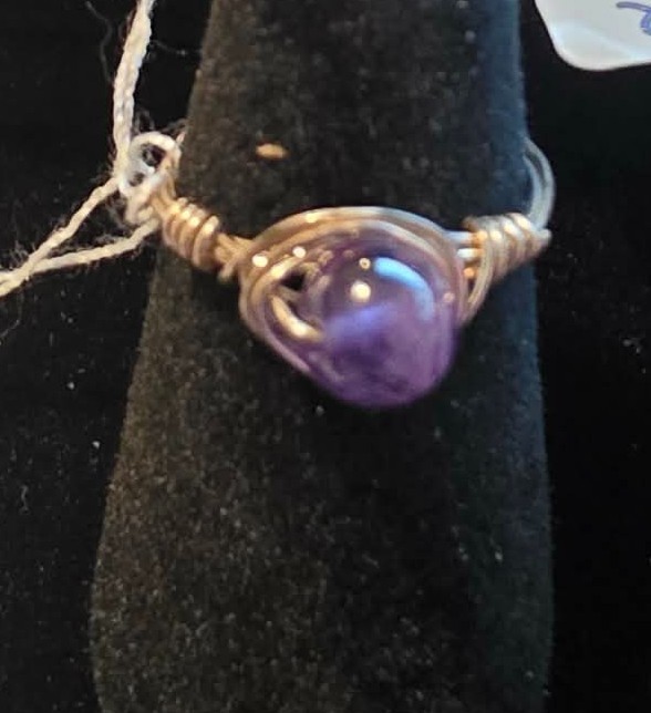 Handmade size 4 Wire-Wrapped Amethyst rings with Silver-Filled Wire