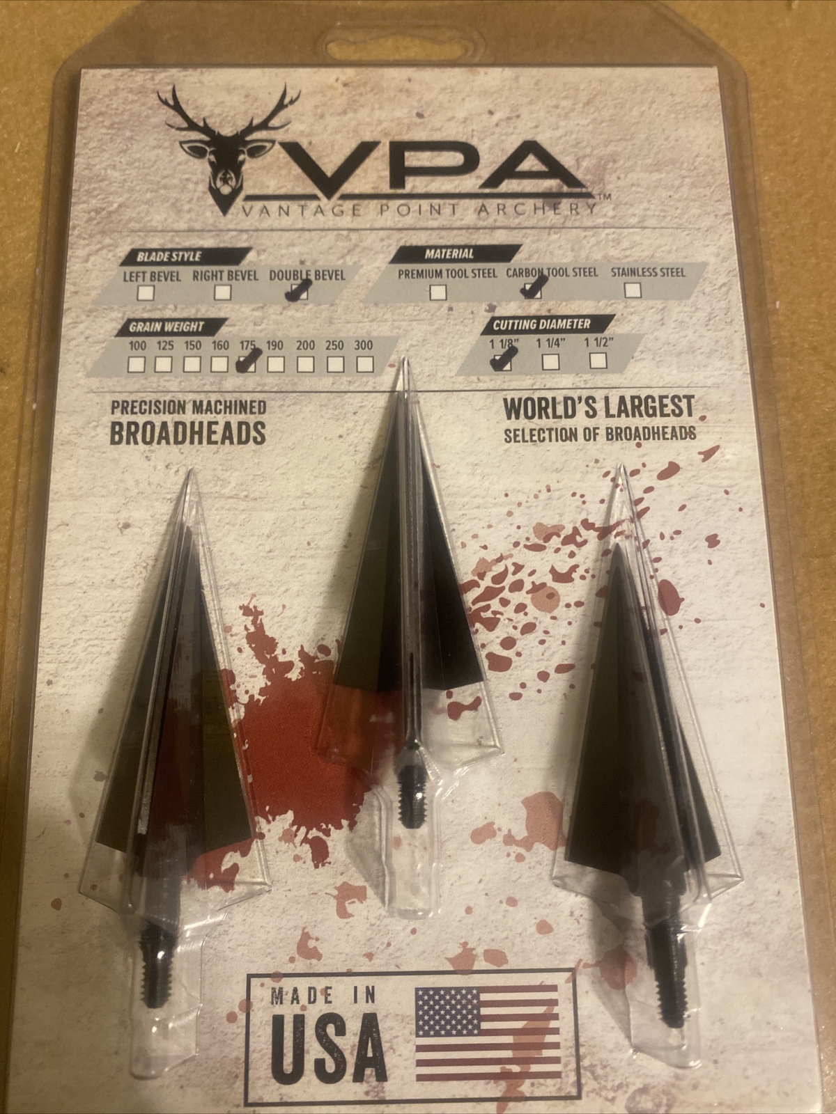VANTAGE POINT ARCHERY VPA Broadhead 3 Bladed Solid head 175grs 3 pack