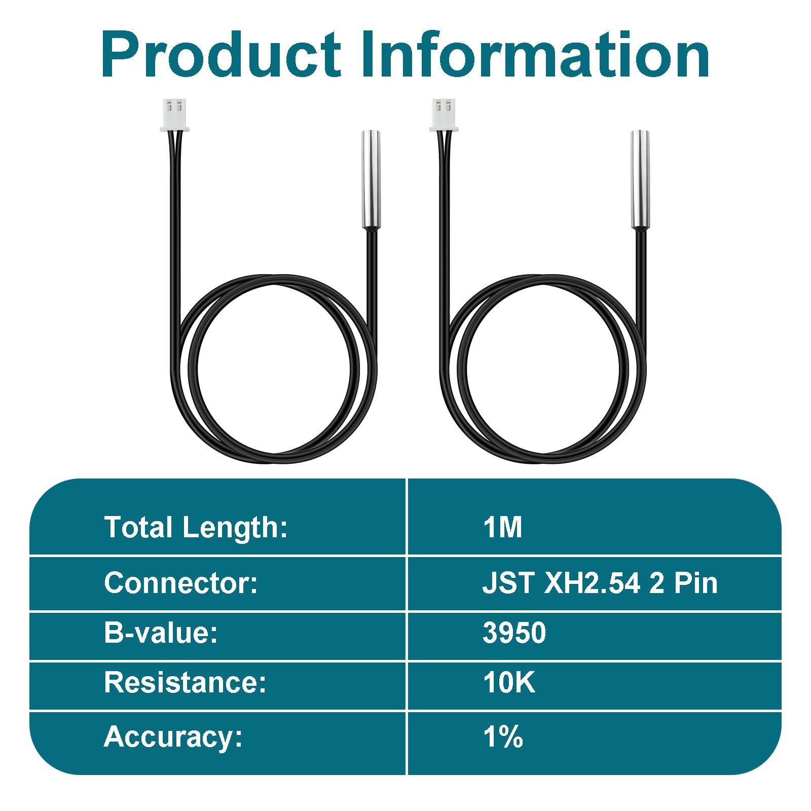 VWTNI 5PCS 1M Temperature Sensor Probe 10K, B3950 NTC Thermistor Sensor Probe...