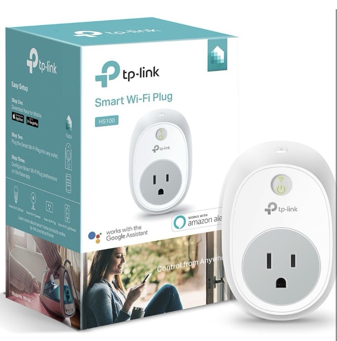TP-Link HS100 Smart WiFi Plug Compatible W/ Alexa & Google Assistant - White