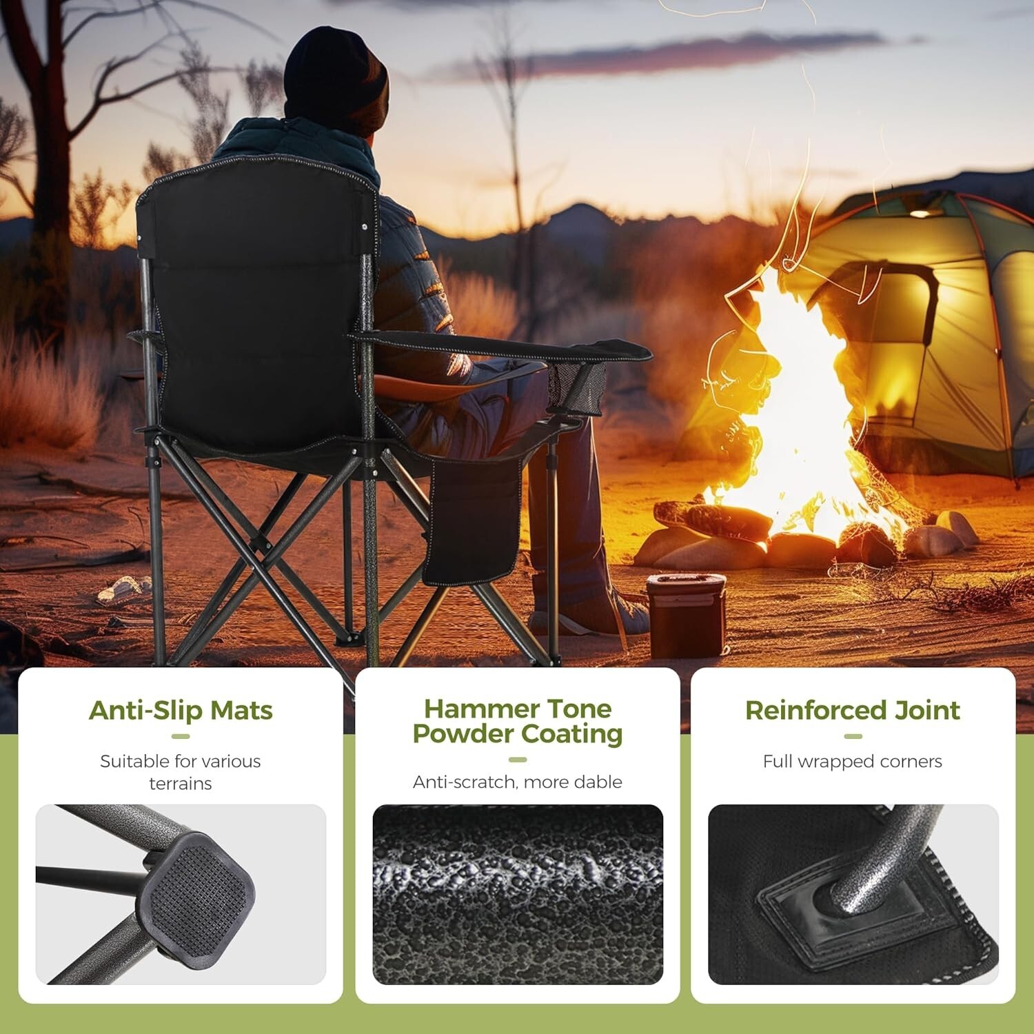 Oversized Camping Folding Chair, Heavy Duty Support 450 LBS Steel Frame ...