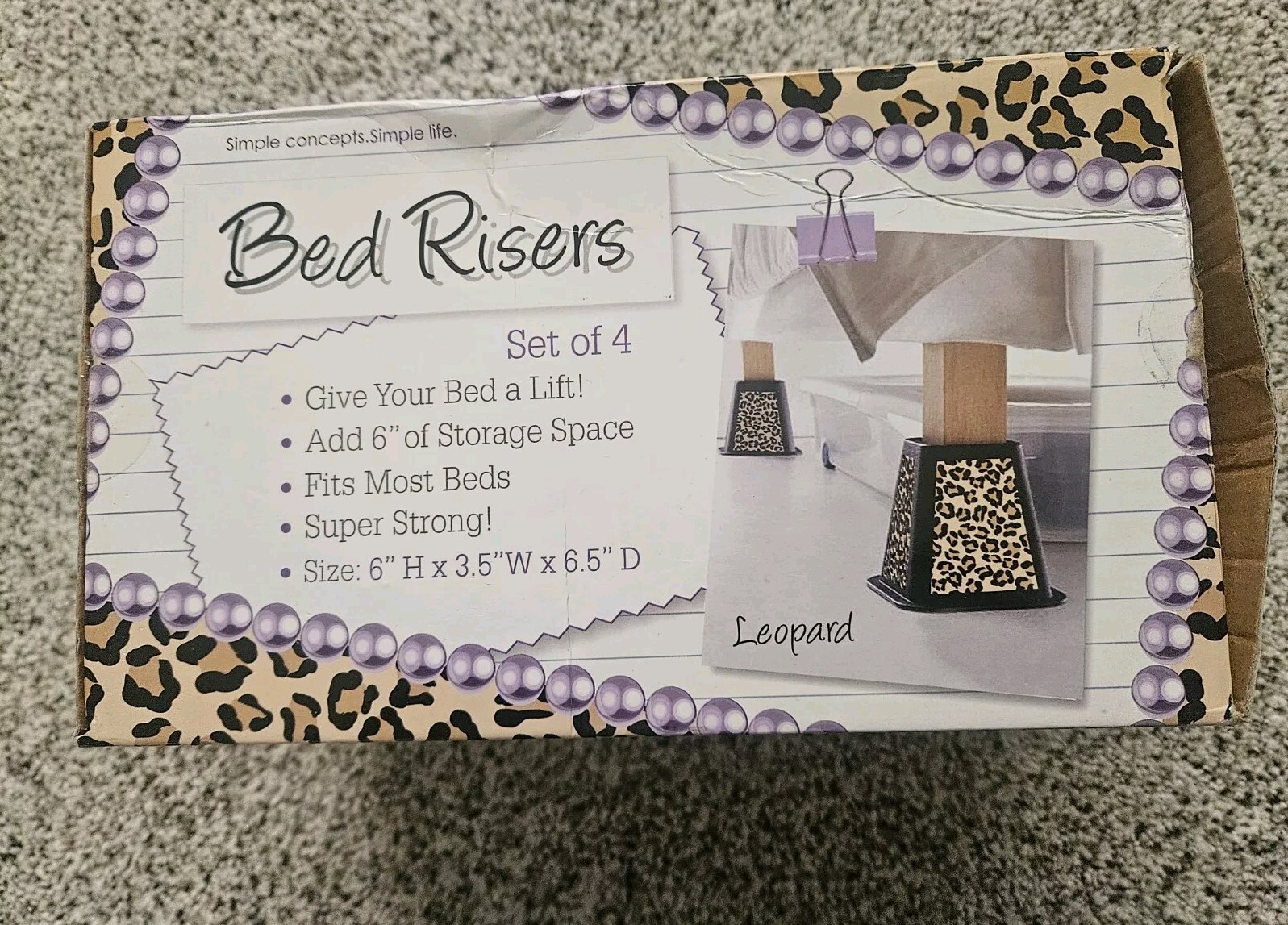 Bed Risers LEOPARD Storage Organization Durable LEOPARD 4-Pack 6 Inch Bed Risers