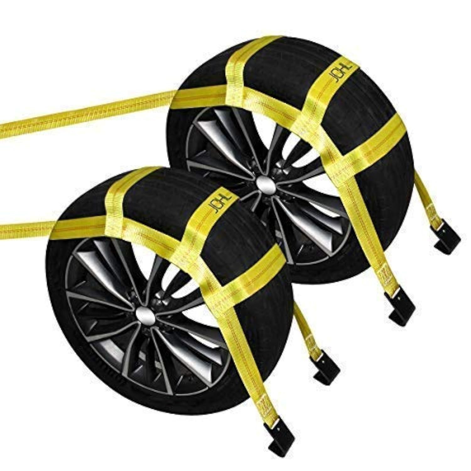 JCHL Tow Dolly Basket Straps with Flat Hooks (2 Fits 15"-19" Tires, Yellow