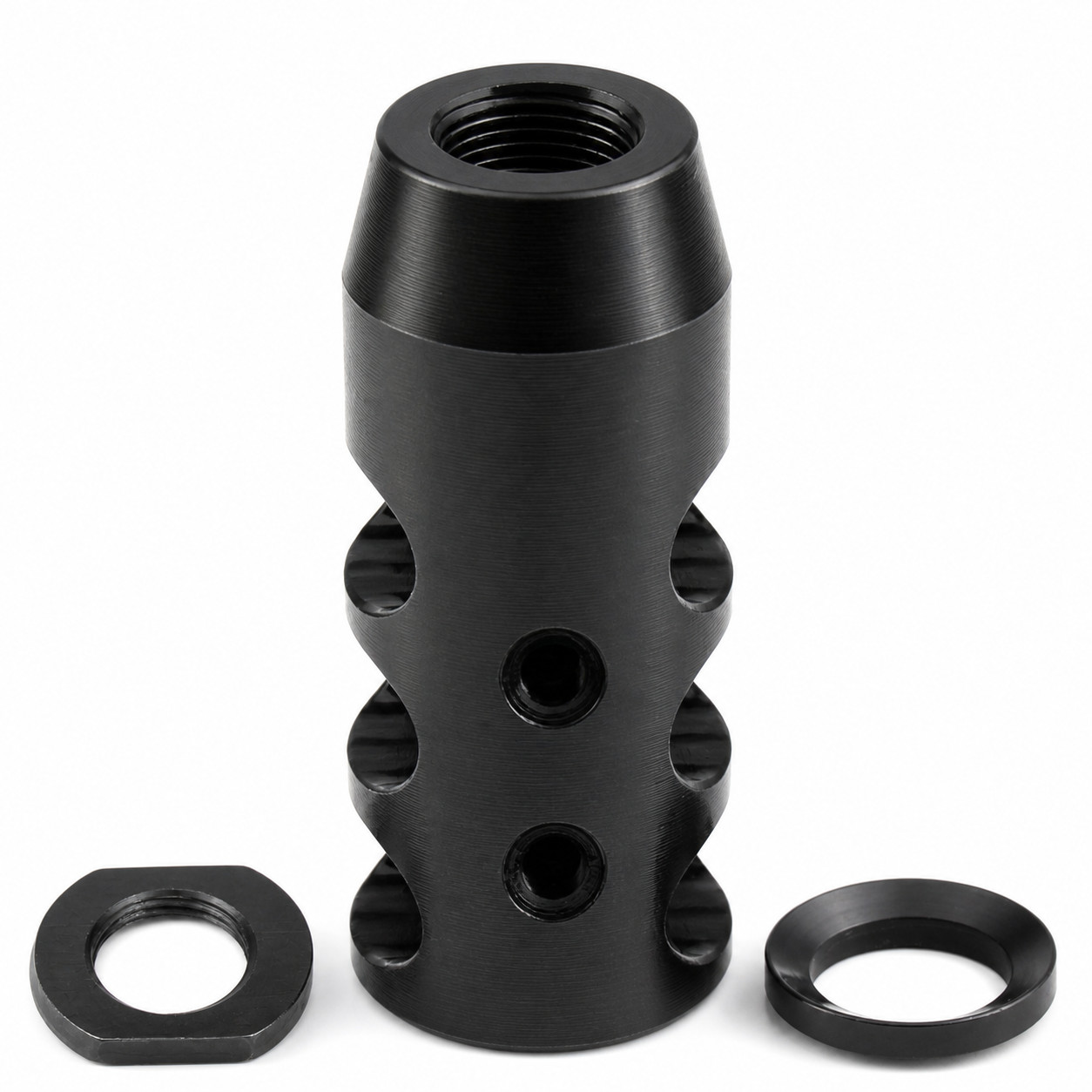 Muzzle Brake 1/2x28 TPI for .223 556 .22LR 5.7x28 w/ Crush Washer & Jam Nut