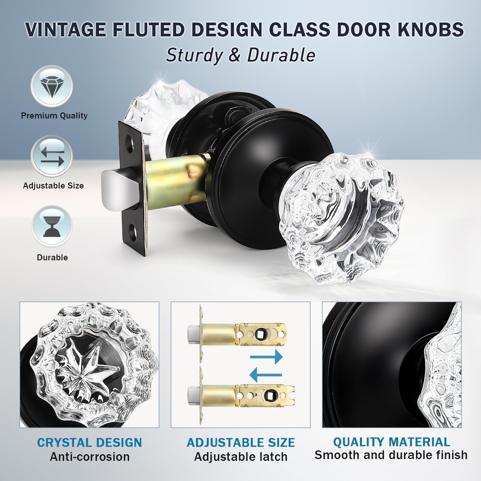 10 Pack Classic Rosette Door Knobs, Crystal Style 10 Pack, Black