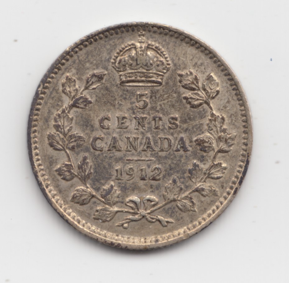 1912 Canada 5 Cents Silver Coin