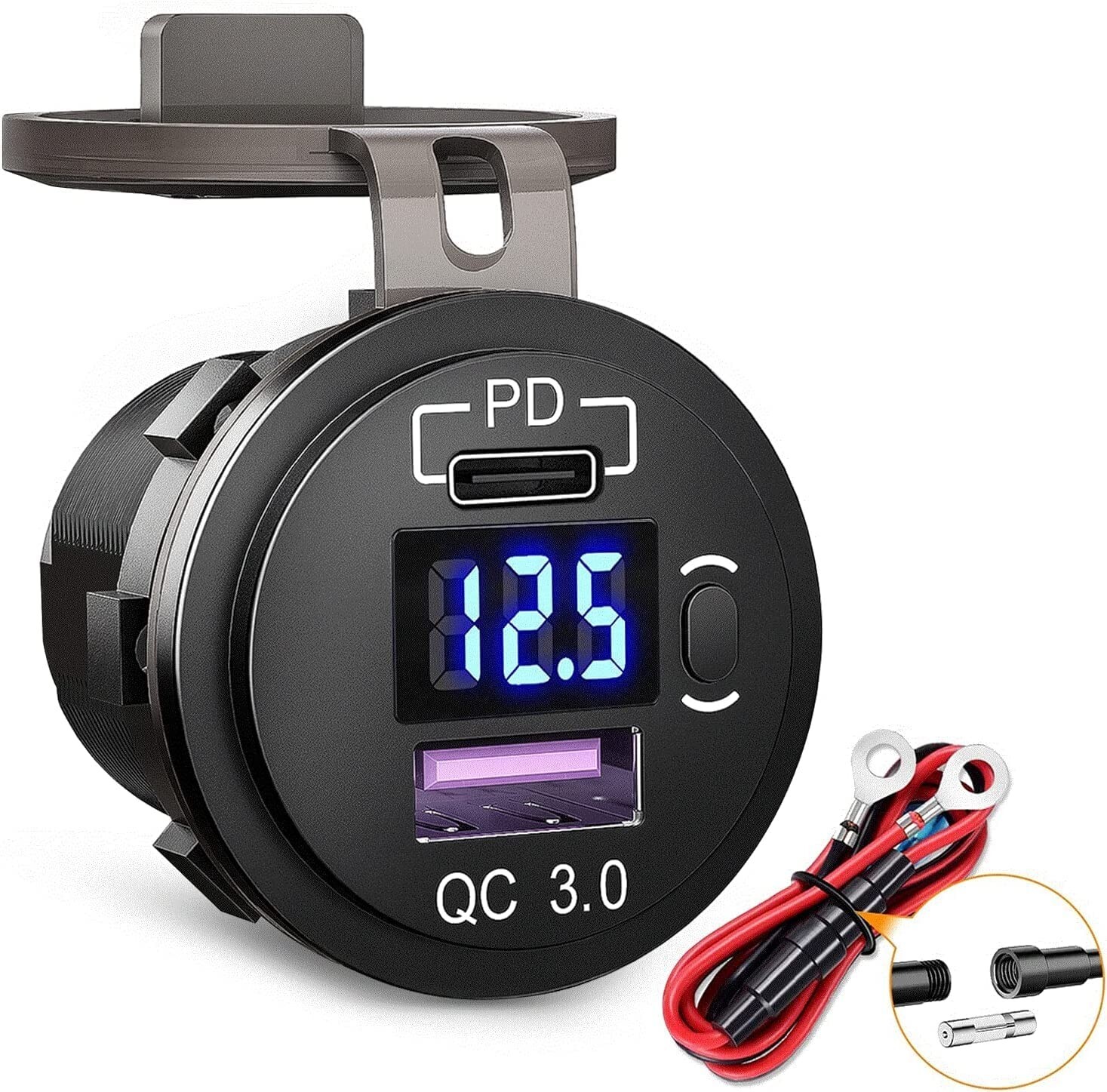 Nilight Quick Charge 3.0 Dual USB Car Charger Socket 12V PD QC 3.0 Fast Charge