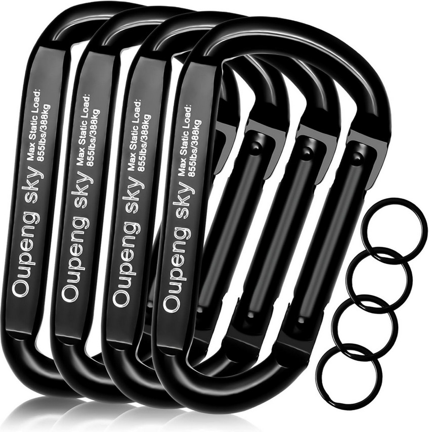 Heavy Duty Carabiner Clip - 855lbs, 3" D Ring for Hammocks, Camping, Hiking, Bla