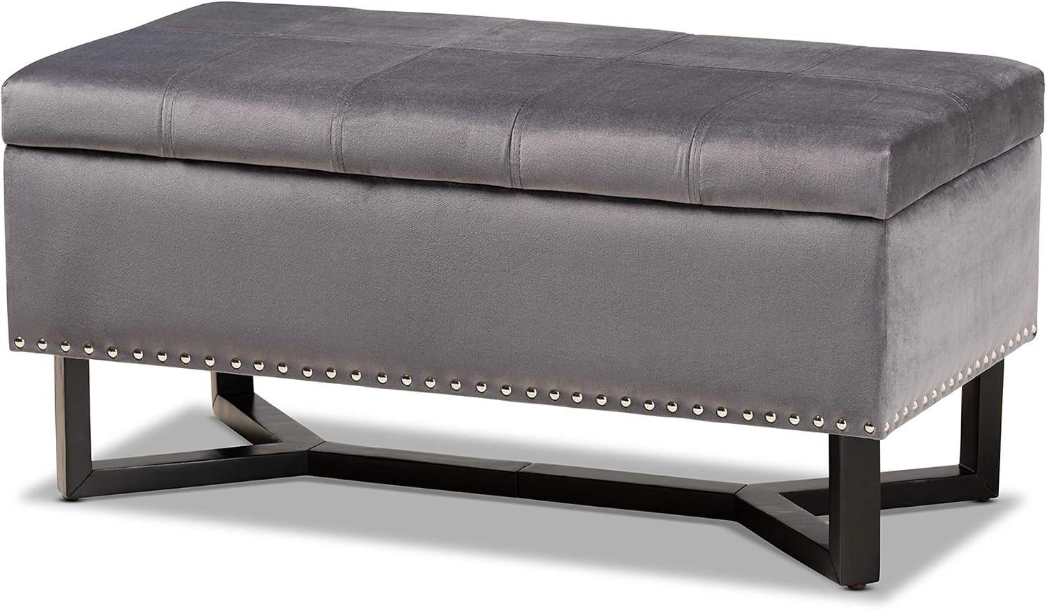 Esther Modern and Contemporary Grey Velvet Fabric Upholstered and Dark Brown Fin