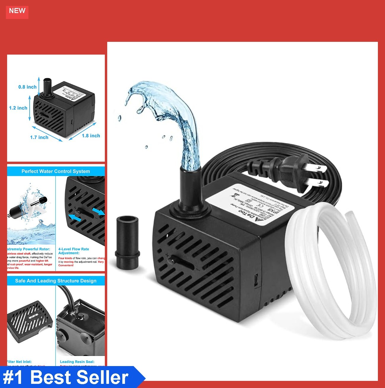 Small Submersible Water Pump 95GPH 5W Ultra Quiet for Aquarium Fish Tank