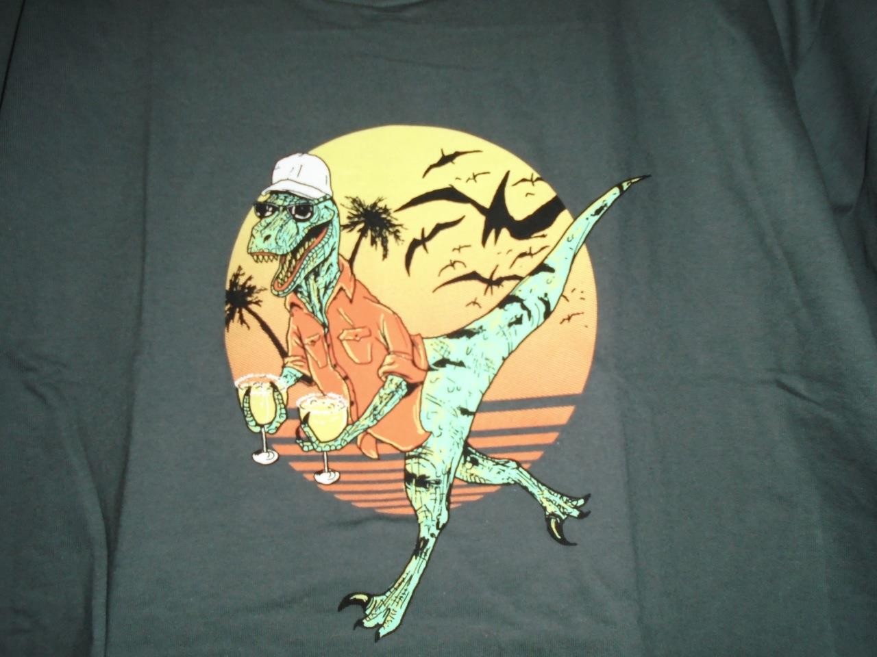 TeeFury Dinosaur MEDIUM "Hold On To Your Margaritas" Jurassic Parody CHARCOAL