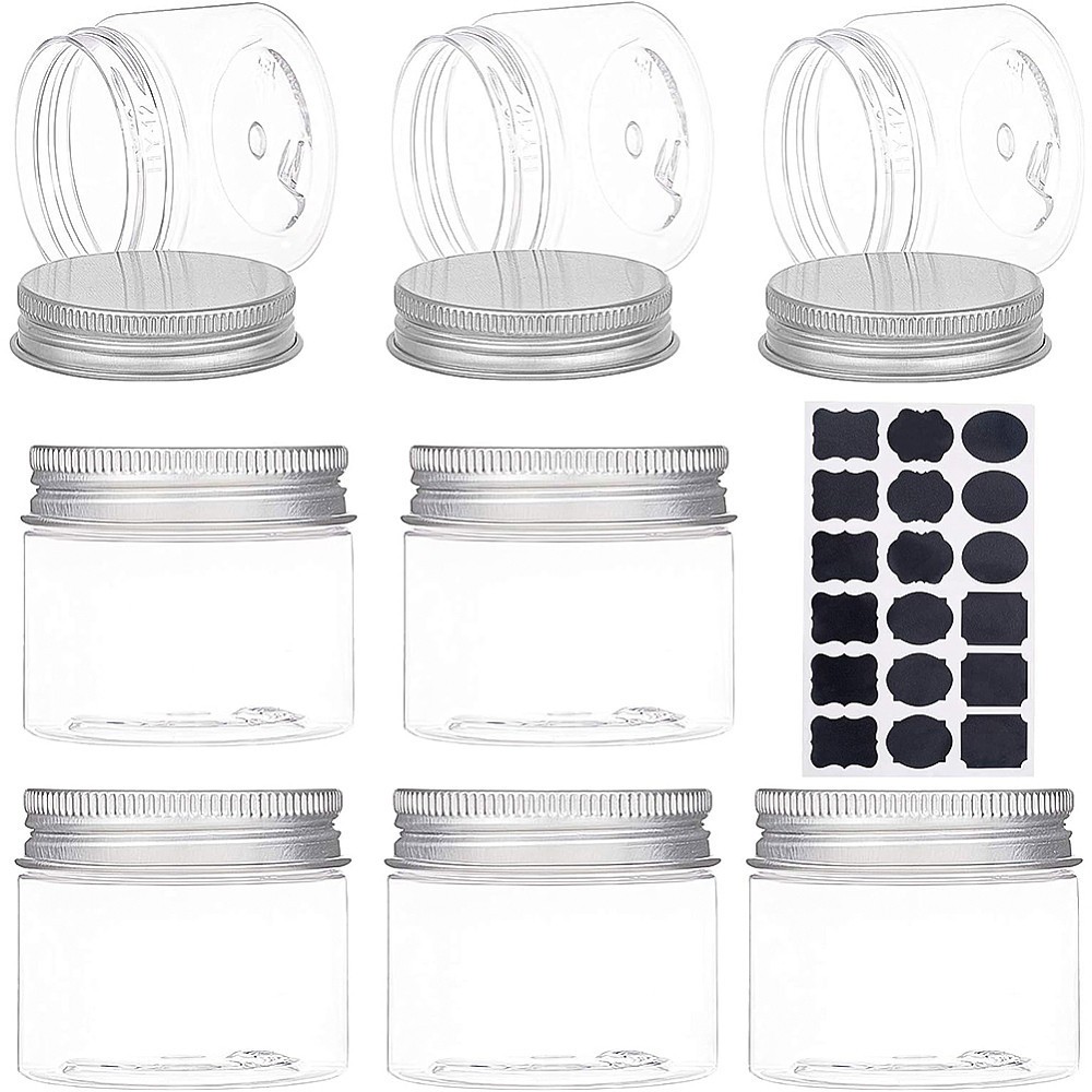 1set 18 pack 50ml Plastic Round Jars Clear Jars Containers with Aluminum Screw